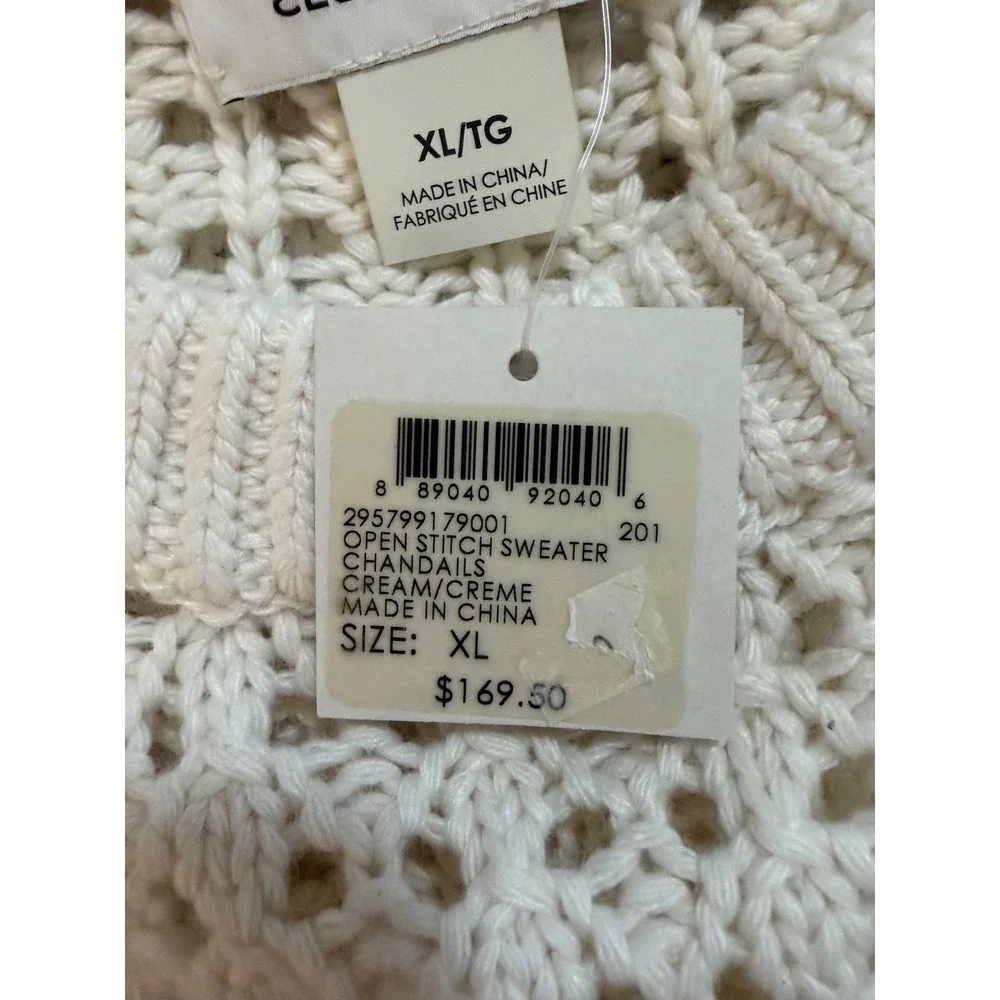 Club Monaco Crewneck Sweater Ivory Wool Alpaca Blend Open Stitch XL